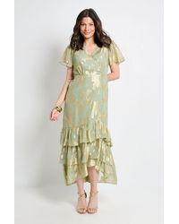 Wallis - Metallic Ruffle Hem Midi Dress - Lyst