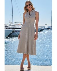 Sosandar - Ecru Stripe Fit & Flare Denim Dress With Belt - Lyst