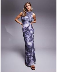 ASOS - Slinky High Neck Maxi Dress With Deep Drape Back Detail - Lyst
