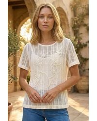Roman - Textured Floral Line Stretch Top - Lyst