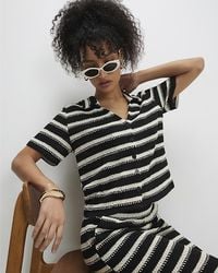 River Island - Shirt Short Sleeve Striped Crochet - Lyst