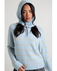 Boohoo - Stripe Soft Knit Jumper With Detachable Hood - Lyst