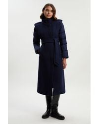 Karen Millen - Wool Hybrid Puffer High Neck Belted Midi Coat - Lyst