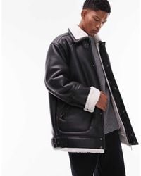TOPMAN - Faux Leather Shearling Longline Aviator - Lyst