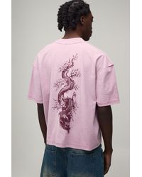 BoohooMAN - Washed Oversized Boxy Dragon Spine Print Exposed Seam T-Shirt - Lyst