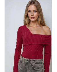 Hiccup - Asymmetrical Neck Textured Knit Top - Lyst