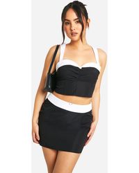 Boohoo - Contrast Waistband Flower Detail Mini Skirt - Lyst