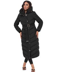 JESS - Long Puffer Coat With Belt & Hood - Lyst