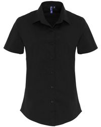 PREMIER - Ladies Stretch Fit Poplin Short Sleeve Blouse - Lyst