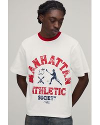 BoohooMAN - Regular Fit Waffle Athletic Society Print Short Sleeve T-Shirt - Lyst