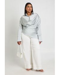 Boohoo - Plus Satin Cowl Neck Shirt - Lyst