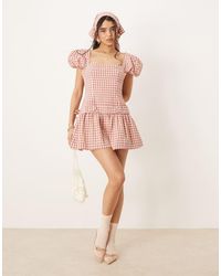 For Love & Lemons - Georgia Gingham Puff Sleeve Mini Dress - Lyst