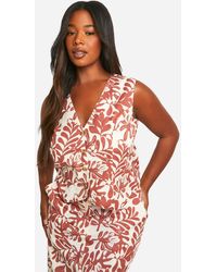 Boohoo - Plus Linen Look Printed Waistcoat - Lyst