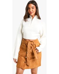 Boohoo - Belted Button Through Suede Look Mini Skirt - Lyst