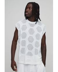 BoohooMAN - Oversized Open Stitch Geo Knitted Tank - Lyst