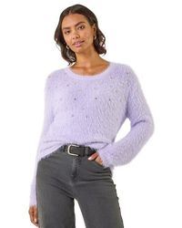 Roman - Embellished Fluffy Knit Jumper - Lyst