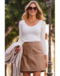 Sosandar - Taupe Faux Leather A-Line Skirt - Lyst