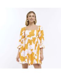 River Island - Smock Mini Dress Abstract Print Cotton - Lyst