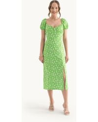 Hiccup - Floral Sweetheart Neck Puff Sleeves Midi Dress With A Side Slit - Lyst