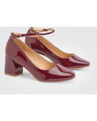 Oasis - Venisha Faux Patent Leather Ankle Strap Medium Heel Court Shoes - Lyst