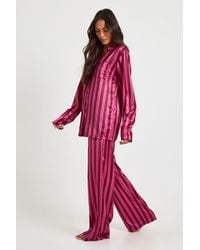 Boohoo - Tall Oversized Satin Stripe Long Sleeve Shirt & Trousers Pyjama Set - Lyst