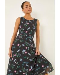 Roman - Petite Floral Ruched Waist Midi Dress - Lyst