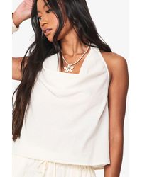 Boohoo - Linen Look Cowl Neckline Halter Top - Lyst