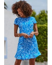 Sosandar - Sky Floral Print Ruffle Hem Shift Dress - Lyst