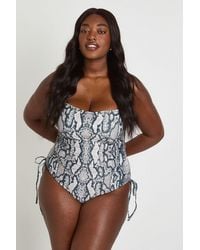 Boohoo - Plus Snake Print Ruched Swimsuit - Lyst