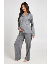 Boohoo - Matenity Soft Touch Button Through Shirt And Trouser Pyjama Set - Lyst