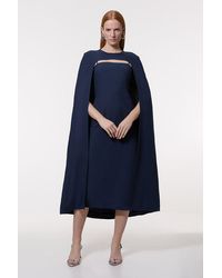 Karen Millen - Premium Tailored Linen Drama Cape Midi Dress - Lyst