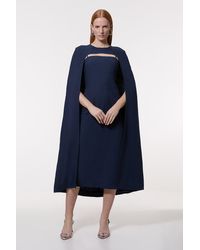 Karen Millen - Premium Tailored Linen Drama Cape Midi Dress - Lyst