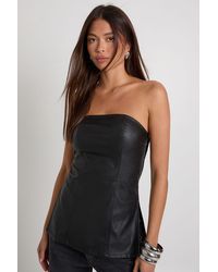 Boohoo - Faux Leather Split Hem Bandeau Top - Lyst