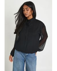 Boohoo - Chiffon Sheer Sleeve Funnel Neck Blouse - Lyst