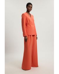 Karen Millen - Compact Viscose Stretch Tailored Wide Leg Trouser - Lyst