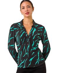 Roman - Abstract Linear Print Stretch Blouse - Lyst