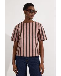 Karen Millen - Leather Stripe Mix Top - Lyst