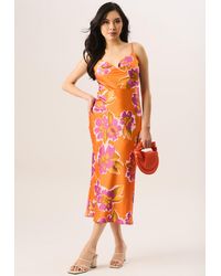 Gini London - Floral Print Cowl Neck Slip Midi Dress - Lyst