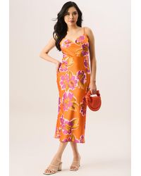 Gini London - Floral Print Cowl Neck Slip Midi Dress - Lyst