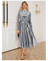 Everyday the Label - Damen Midi-Kleid Mit Bindegürtel Und Langen Ärmeln - Lyst