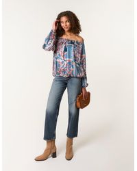 Blue Vanilla - Paisley Printed Bardot Puff Ball Blouse - Lyst