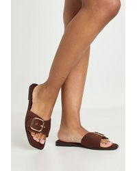 Boohoo - Faux Suede Oversized Buckle Detail Sliders - Lyst
