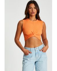 Quiz - Knot Front Crop Top Material_Polyester - Lyst