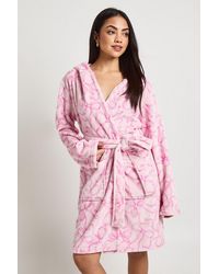 Boohoo - Bow Print Hooded Mini Dressing Gown - Lyst