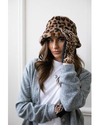 SVNX - Leopard Plush Print Bucket Hat & Gloves Set - Lyst