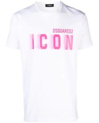 DSquared² - Icon Blur Cool Pink Logo Katoenen T-shirt In Wit - Lyst