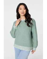 Izabel London - Sage Contrast Trim Balloon Sleeve Jumper - Lyst