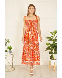 Yumi' - Ikat Print Midi Sun Dress Cotton - Lyst