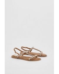 Oasis - Mayla Faux Suede Embellished T Bar Flat Sandals - Lyst