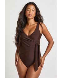Boohoo - Tummy Control Wrap Detail Swimsuit - Lyst